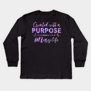 Created With A Purpose Ephesians #Nurselife Kids Long Sleeve T-Shirt